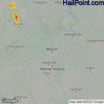 Hail Map for Macon, GA Region on June 15, 2020 