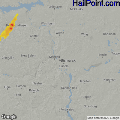 Hail Map for Bismark, ND Region on June 15, 2020 