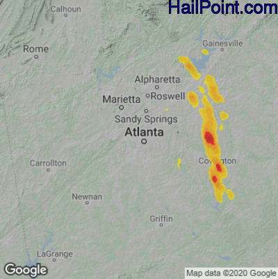 Hail Map for Atlanta, GA Region on June 15, 2020