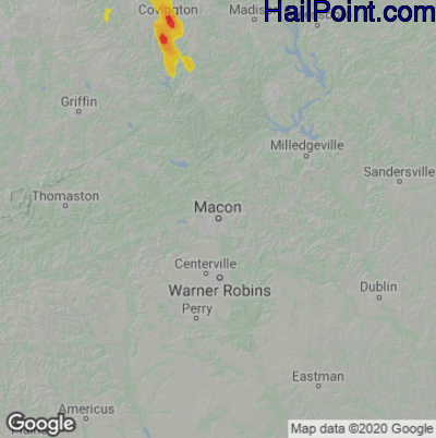 Hail Map for Macon, GA Region on June 15, 2020