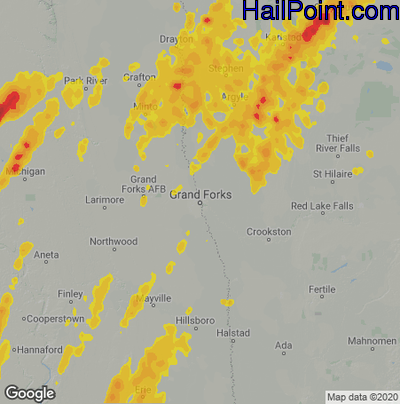 Hail Map for Grand Forks, ND Region on June 17, 2020