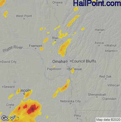 Hail Map for Omaha, NE Region on June 18, 2020