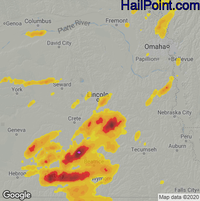 Hail Map for Lincoln, NE Region on June 18, 2020