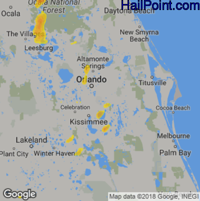 Hail Map for Orlando, FL Region on June 18, 2020