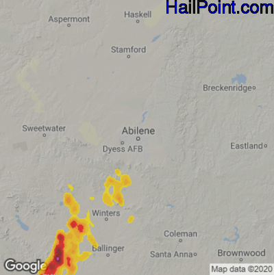 Hail Map for Abilene, TX Region on June 18, 2020