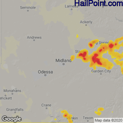 Hail Map for Midland, TX Region on June 18, 2020 