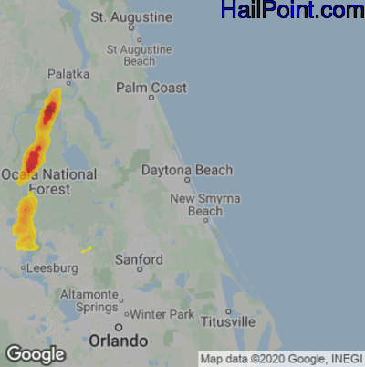 Hail Map for Daytona Beach, FL Region on June 18, 2020
