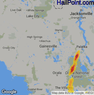Hail Map for Gainesville, FL Region on June 18, 2020