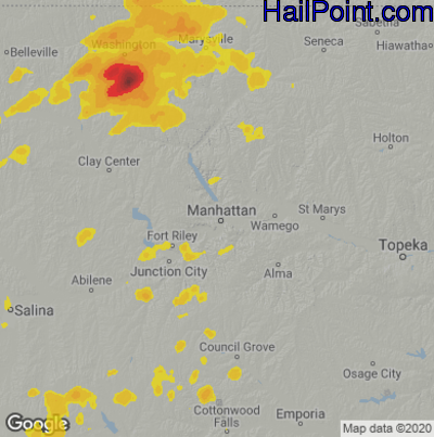 Hail Map for Mahhattan, KS Region on June 18, 2020