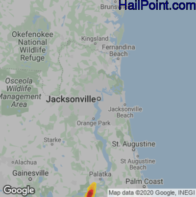 Hail Map for Jacksonville, FL Region on June 19, 2020 