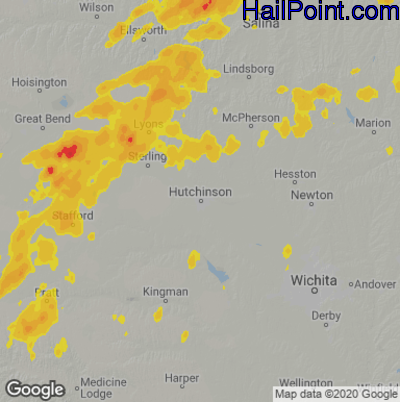 Hail Map for Hutchinson, KS Region on June 19, 2020