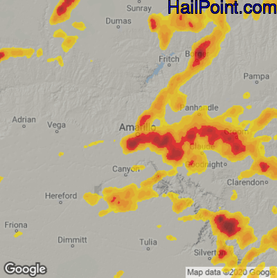 Hail Map for Amarillo, TX Region on June 19, 2020