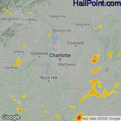 Hail Map for Charlotte, NC Region on June 19, 2020