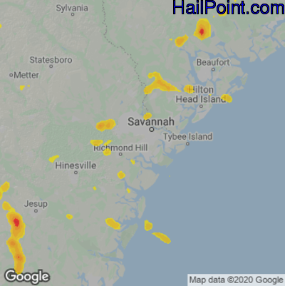 Hail Map for Savannah, GA Region on June 19, 2020 
