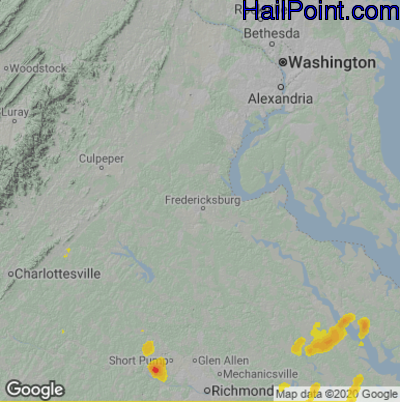 Hail Map for Fredericksburg, VA Region on June 19, 2020