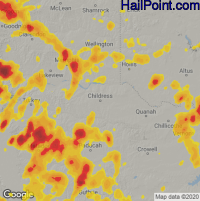 Hail Map for Childress, TX Region on June 19, 2020