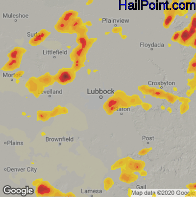 Hail Map for Lubbock, TX Region on June 19, 2020