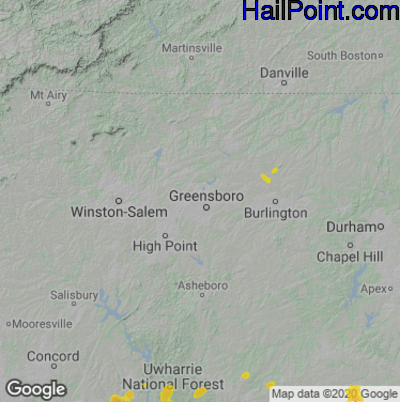 Hail Map for Greensboro, NC Region on June 19, 2020