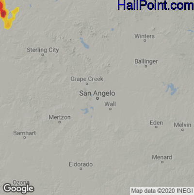 Hail Map for San Angelo, TX Region on June 19, 2020