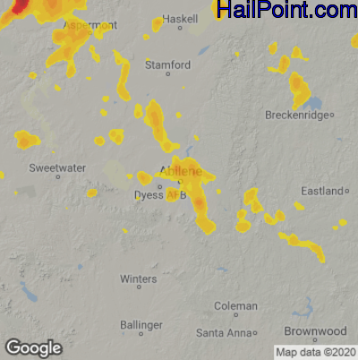 Hail Map for Abilene, TX Region on June 20, 2020