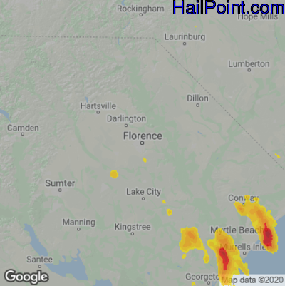 Hail Map for Florence, SC Region on June 20, 2020