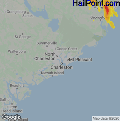 Hail Map for Charleston, SC Region on June 20, 2020