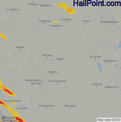 Hail Map for Huron, SD Region on June 20, 2020