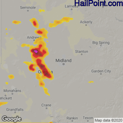 Hail Map for Midland, TX Region on June 20, 2020