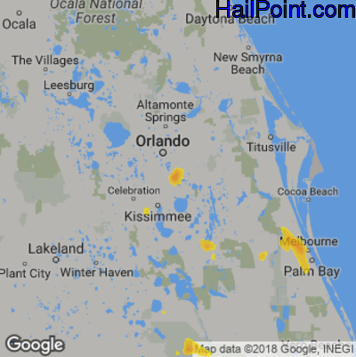 Hail Map for Orlando, FL Region on June 20, 2020 