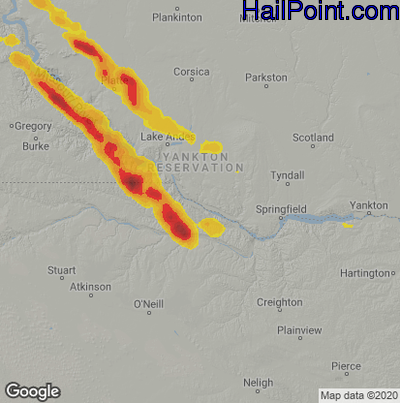 Hail Map for Grand Island, NE Region on June 20, 2020