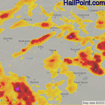 Hail Map for Hays, KS Region on June 20, 2020