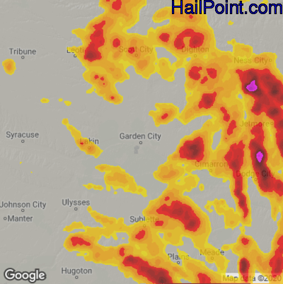 Hail Map for Garden City, KS Region on June 20, 2020