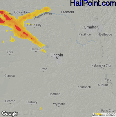 Hail Map for Lincoln, NE Region on June 21, 2020