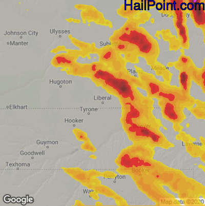 Hail Map for Liberal, KS Region on June 21, 2020