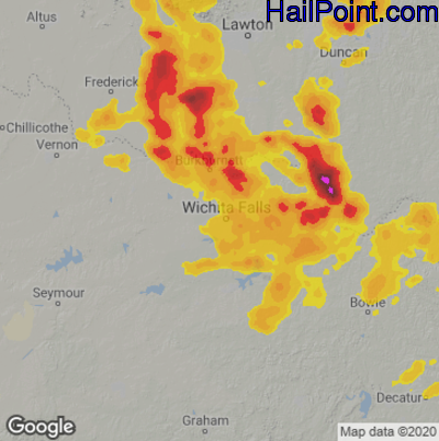 Hail Map for Wichita Falls, TX Region on June 21, 2020 