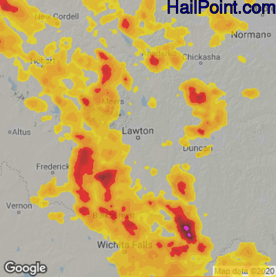 Hail Map for Lawton, OK Region on June 21, 2020