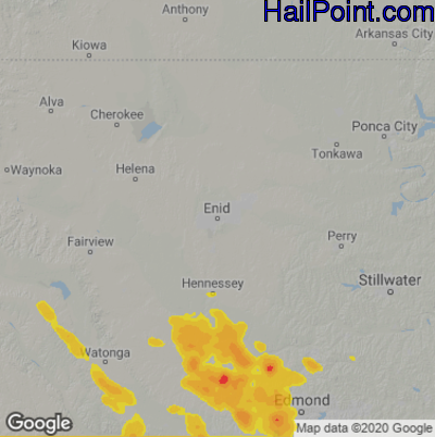 Hail Map for Enid, OK Region on June 21, 2020