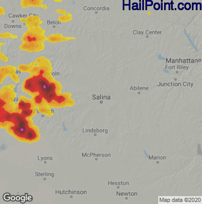 Hail Map for Salina, KS Region on June 21, 2020
