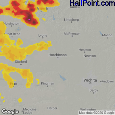Hail Map for Hutchinson, KS Region on June 21, 2020
