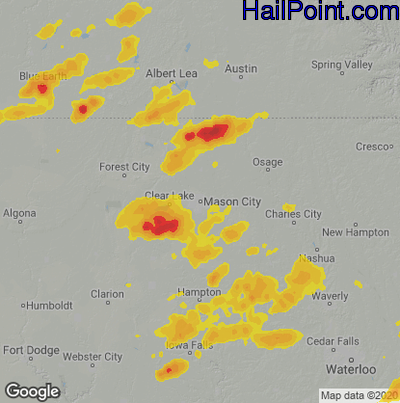 Hail Map for Mason City, IA Region on June 21, 2020
