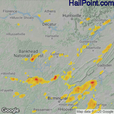 Hail Map for Cullman, AL Region on June 21, 2020