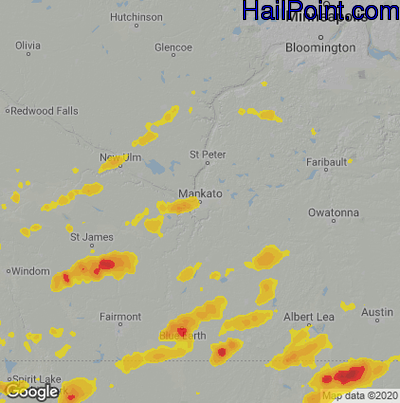 Hail Map for Mankato, MN Region on June 21, 2020