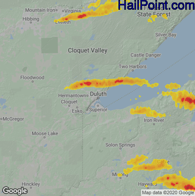 Hail Map for Duluth, MN Region on June 21, 2020