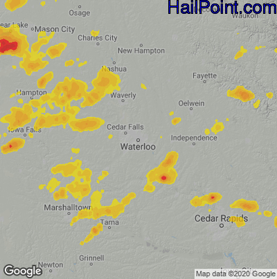 Hail Map for Waterloo, IA Region on June 21, 2020
