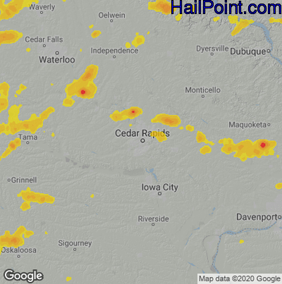Hail Map for Cedar Rapids, IA Region on June 21, 2020