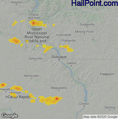 Hail Map for Dubuque, IA Region on June 21, 2020 