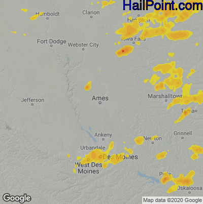Hail Map for Ames, IA Region on June 21, 2020
