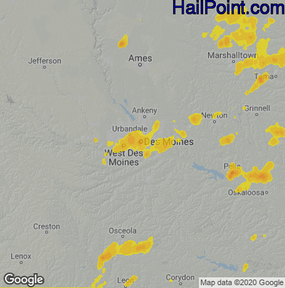 Hail Map for Des Moines, IA Region on June 21, 2020