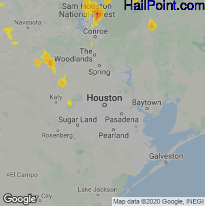 Hail Map for Houston, TX Region on June 21, 2020 