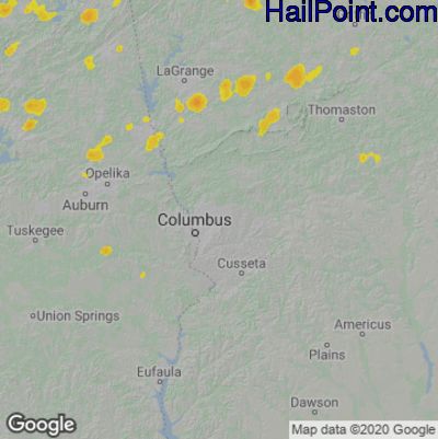 Hail Map for Columbus, GA Region on June 21, 2020